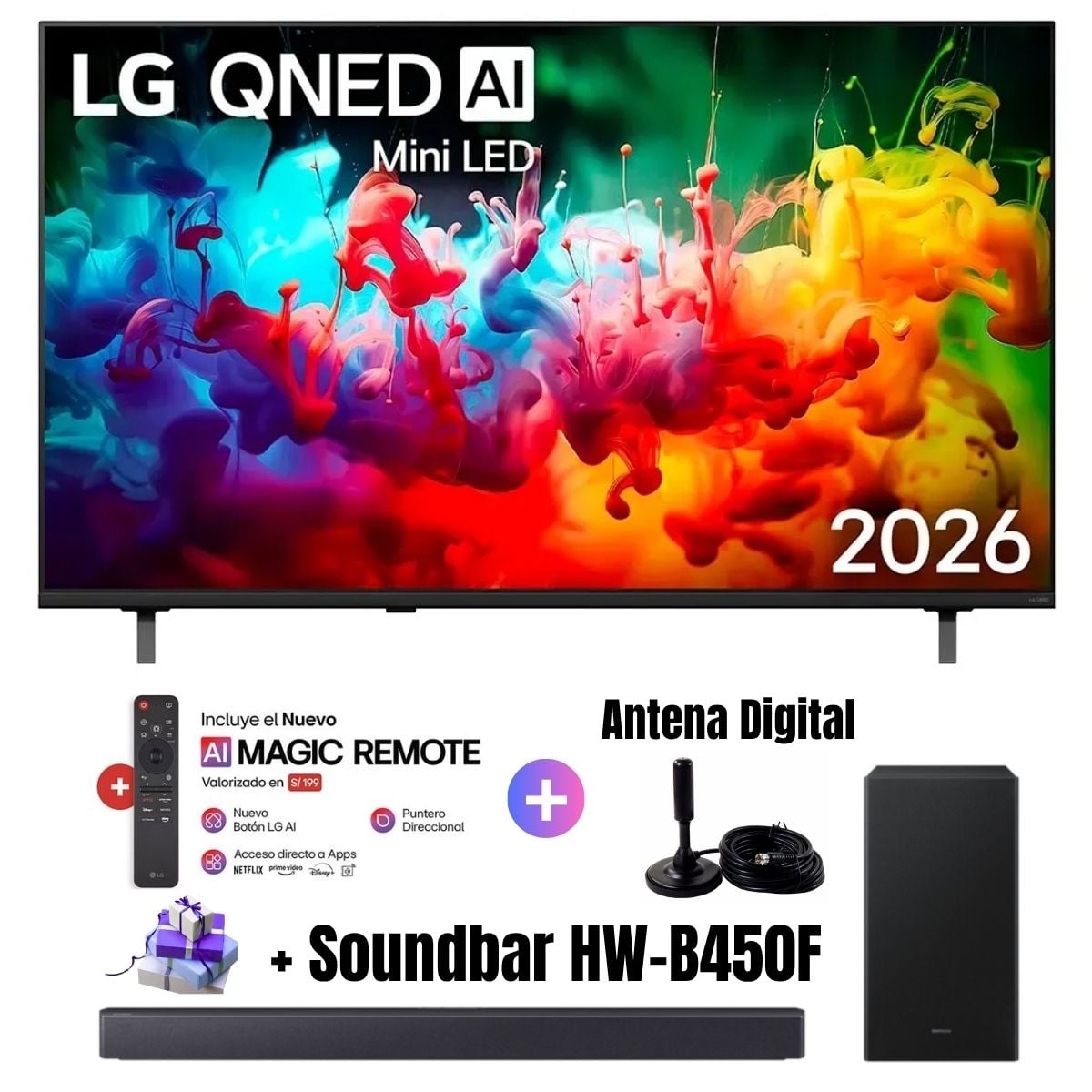 TELEVISOR SMART TV LG 65'' QNED UHD 4K 65QNED65BSA 2026 + ANT + MAGIC + SOUNDBAR HW-B450F - 1