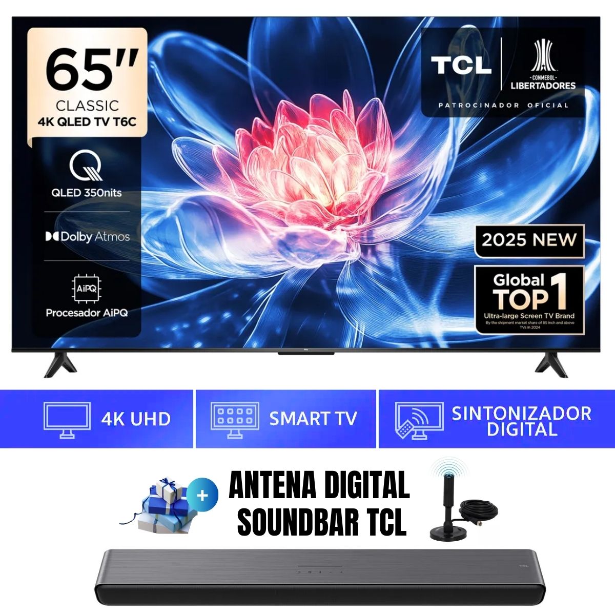 TELEVISOR 65'' TCL QLED 4K UHD GOOGLE TV 65T6C 2025 + SOUNDBAR + ANT - 1