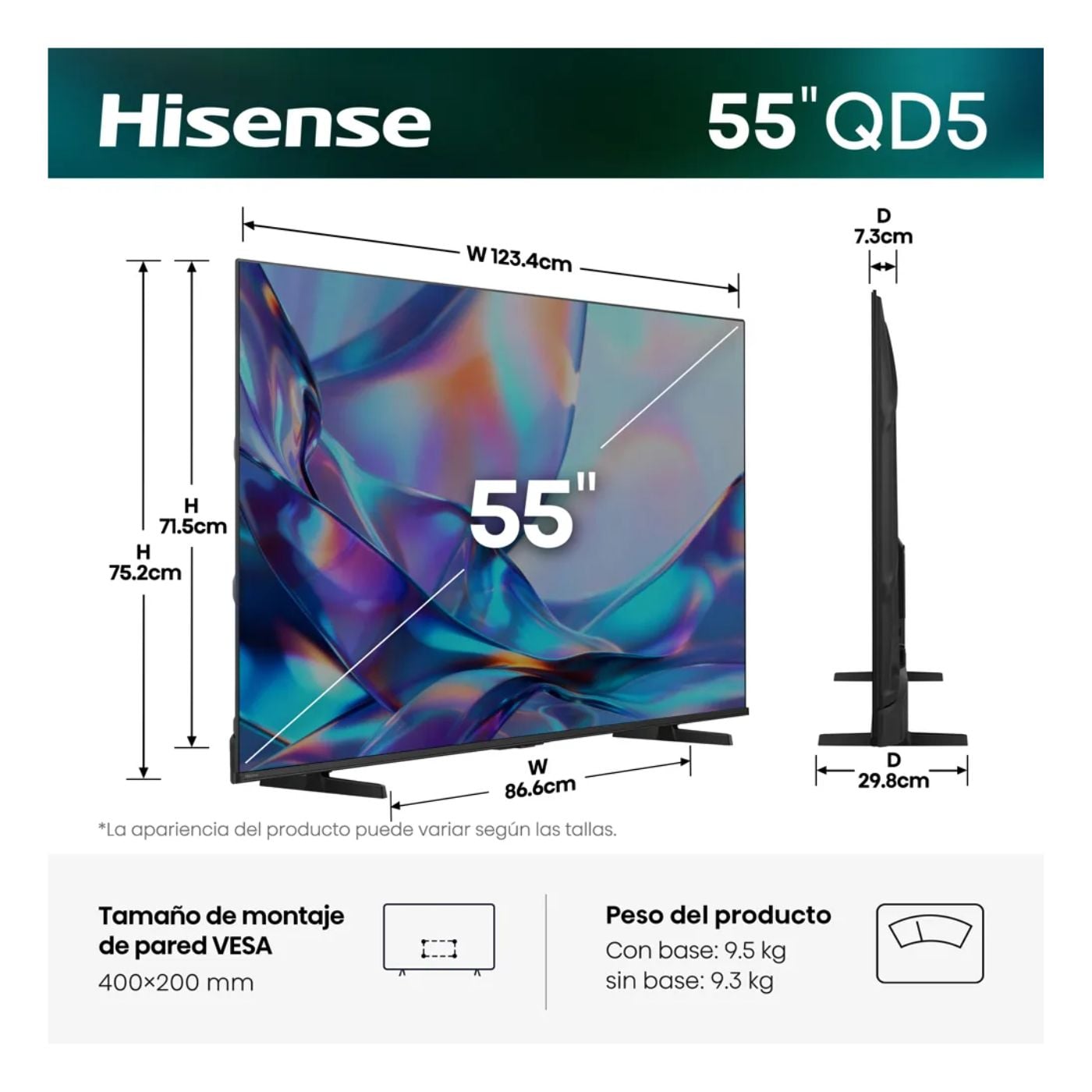 TELEVISOR SMART TV HISENSE 55'' QLED UHD 4K 55QD5SV 2026 + ANT - 2
