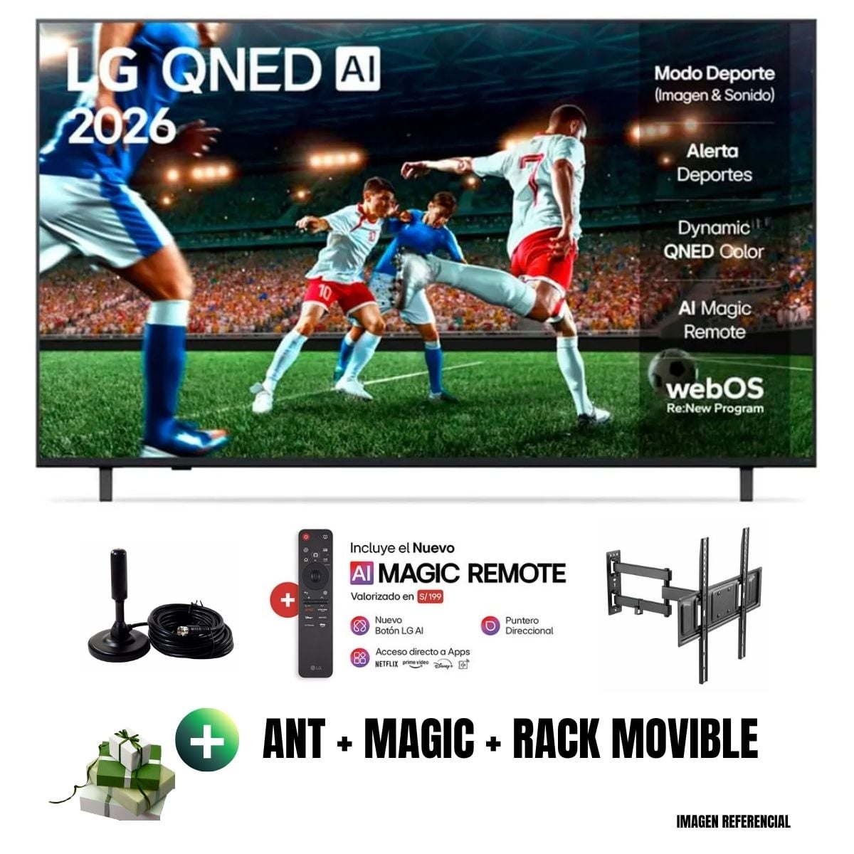 TELEVISOR SMART TV 55'' LG QNED UHD 4K 55QNED73ASA 2026 + ANT + RACK MOVIBLE - 1
