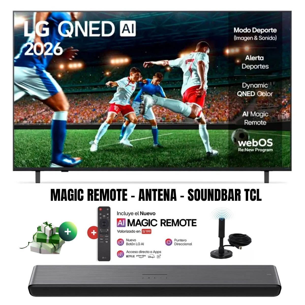 TELEVISOR SMART TV 55'' LG QNED UHD 4K 55QNED73ASA 2026 + ANT + MAGIC + SOUNDBAR TCL - 1