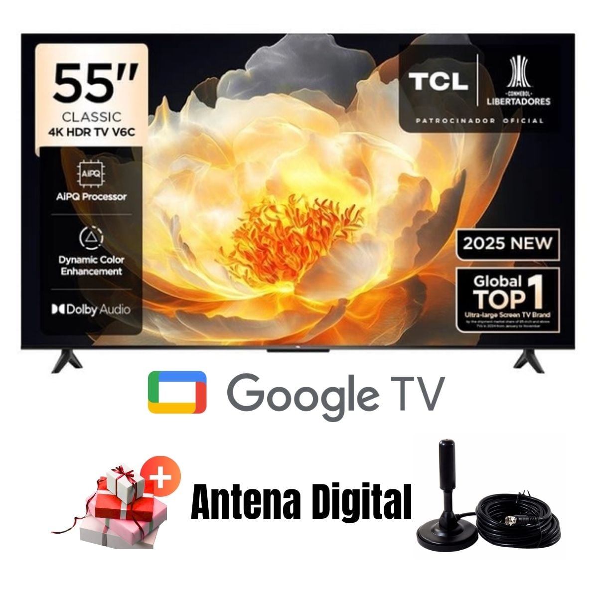 TELEVISOR SMART TV TCL 55'' LED UHD 4K 55V6C GOOGLETV 2025 + ANTENA DIGITAL - 1