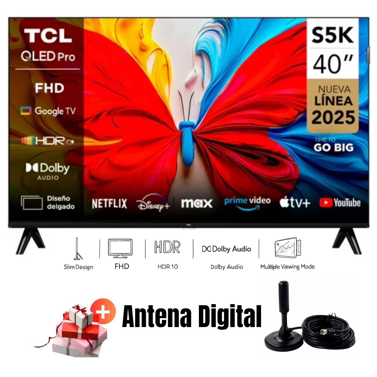 TELEVISOR SMART TV 40'' TCL QLED FHD GOOGLE TV 40S5K 2025 + ANTENA DIGITAL - 1