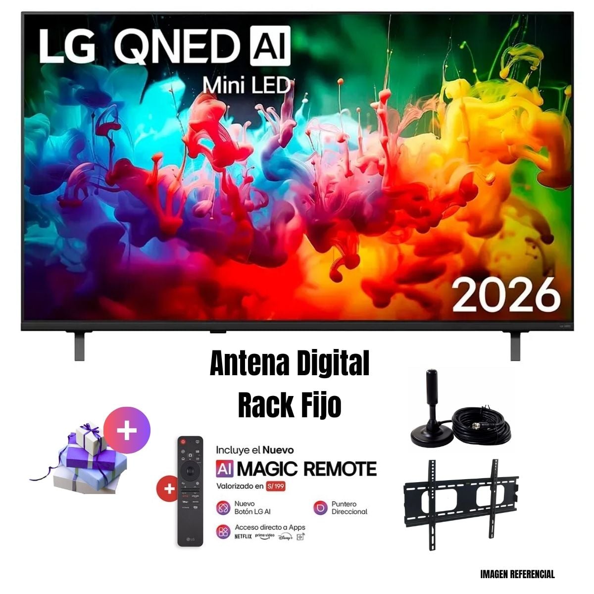TELEVISOR SMART TV LG 65'' QNED UHD 4K 65QNED65BSA 2026 + ANT + RACK FIJO - 1