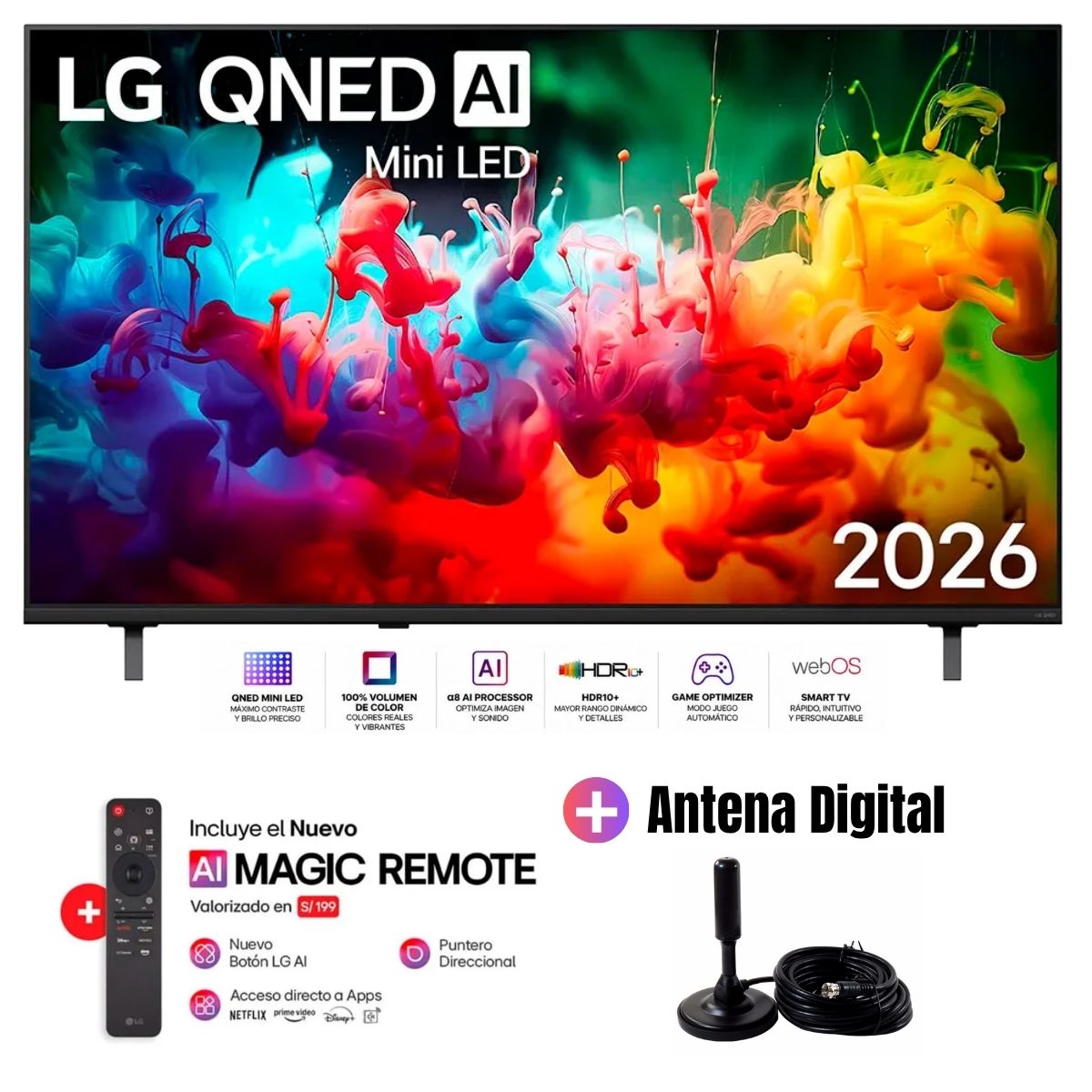 TELEVISOR SMART TV LG 55'' MINILED QNED UHD 4K 55QNED65BSA 2026 + ANTENA DIGITAL - 1