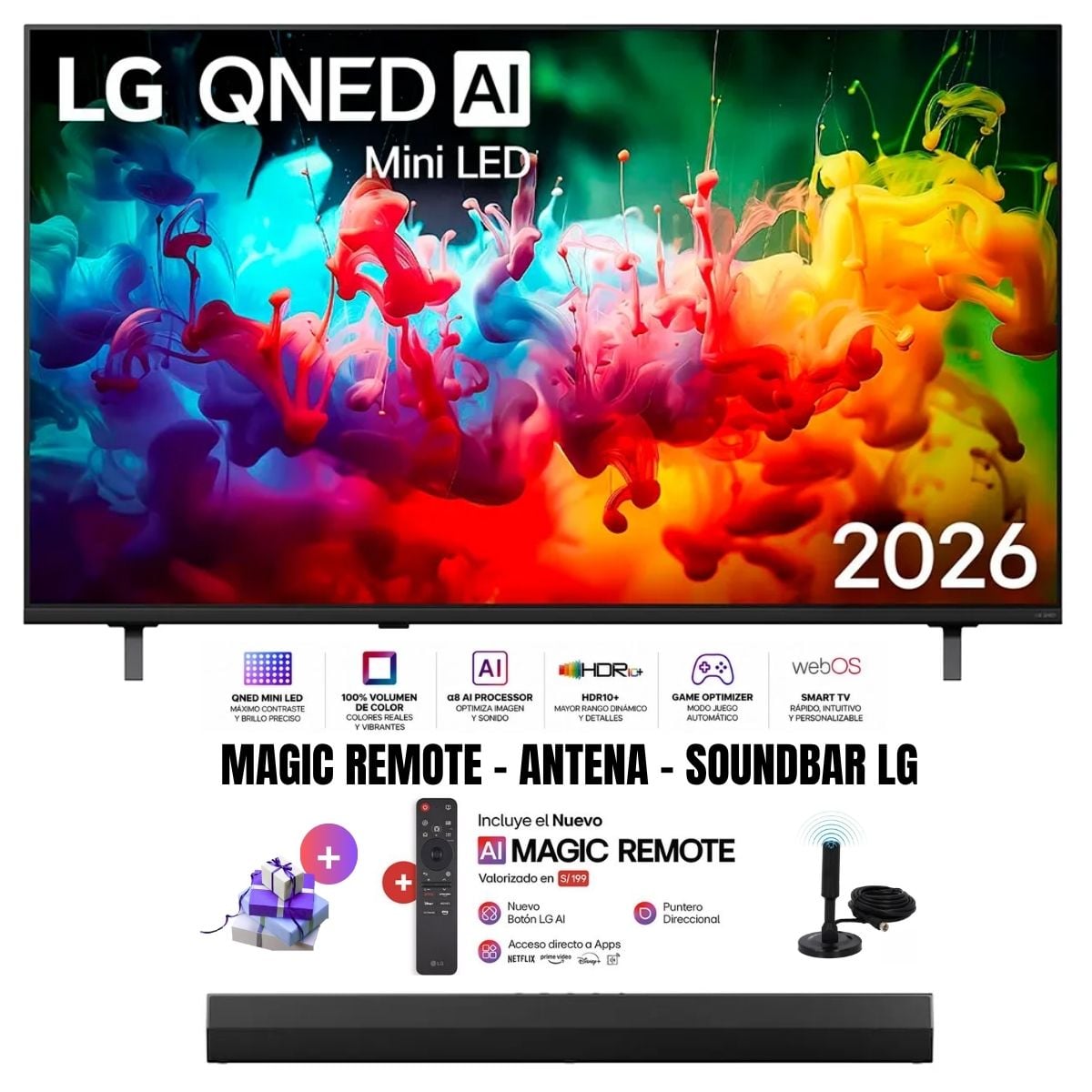 TELEVISOR SMART TV LG 55'' MINILED QNED UHD 4K 55QNED65BSA 2026 + ANT + MAGIC + SOUNDBAR LG - 1