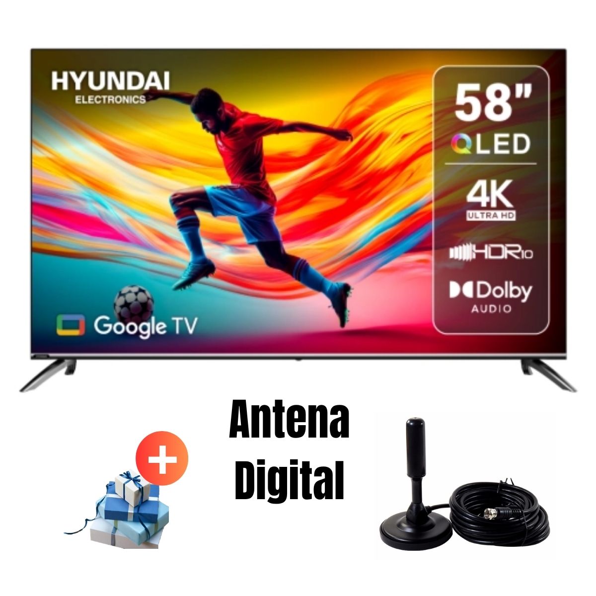 TELEVISOR SMART TV HYUNDAI 58 QLED UHD 4K GOOGLETV HYLED5813QG + ANTENA DIGITAL - 1
