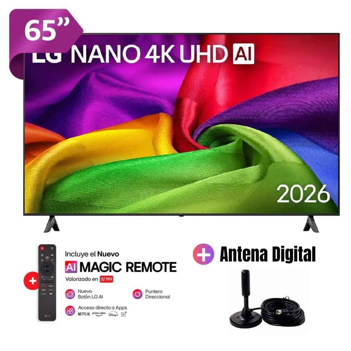 TELEVISOR SMART TV 65'' LG NANO UHD 4K 65NU800BPSB 2026 + Antena Digital - 1