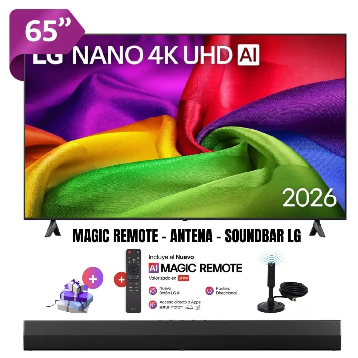 TELEVISOR SMART TV 65'' LG NANO UHD 4K 65NU800BPSB 2026 + ANT + MAGIC + SOUNDBAR LG - 1