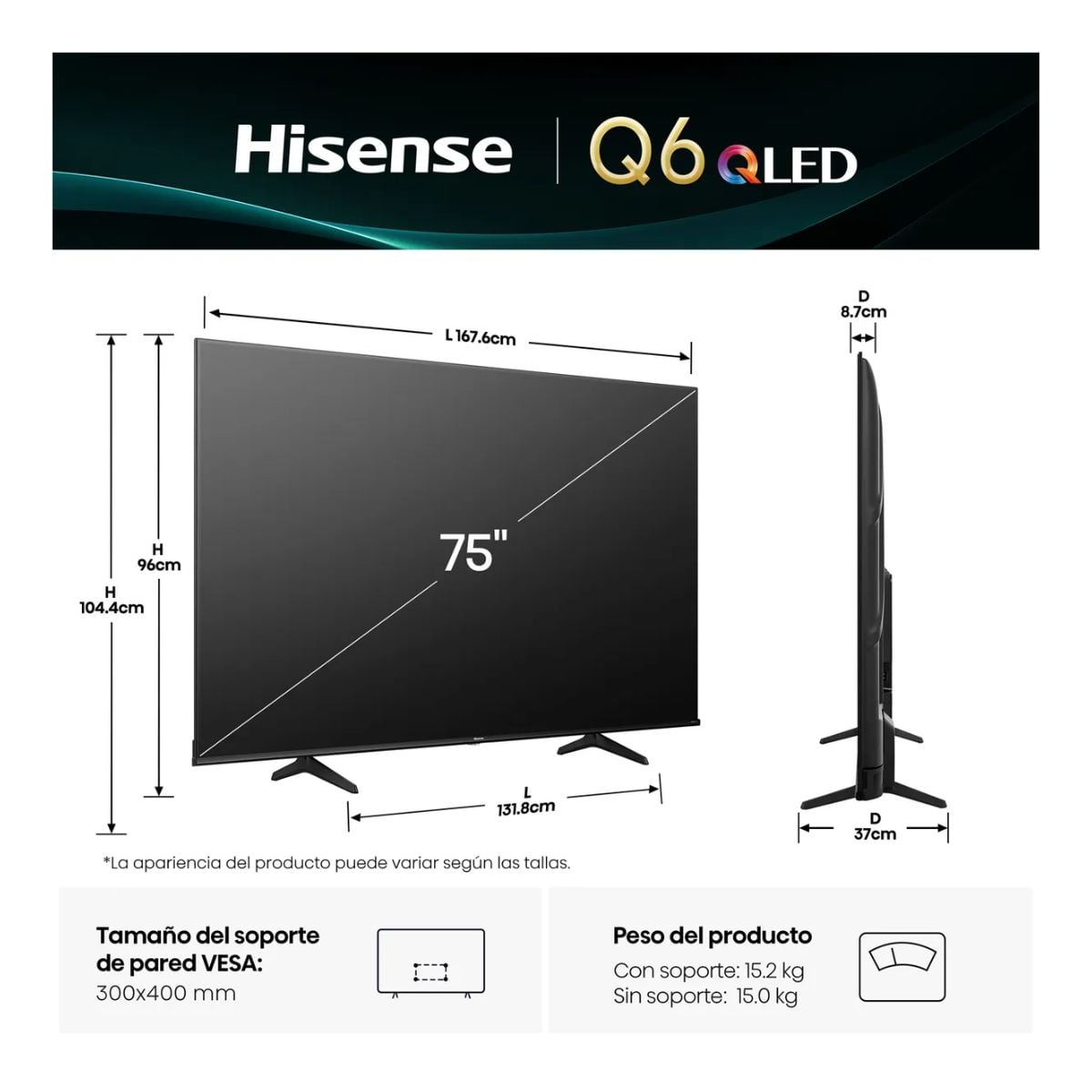 TELEVISOR SMART TV 75'' QLED UHD 4K 75QD6N GOOGLETV 2025 + ANTENA DIGITAL - 3