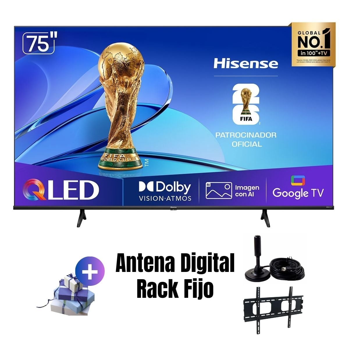 TELEVISOR SMART TV 75'' QLED UHD 4K 75QD6N GOOGLETV 2025 + ANT + RACK FIJO - 1