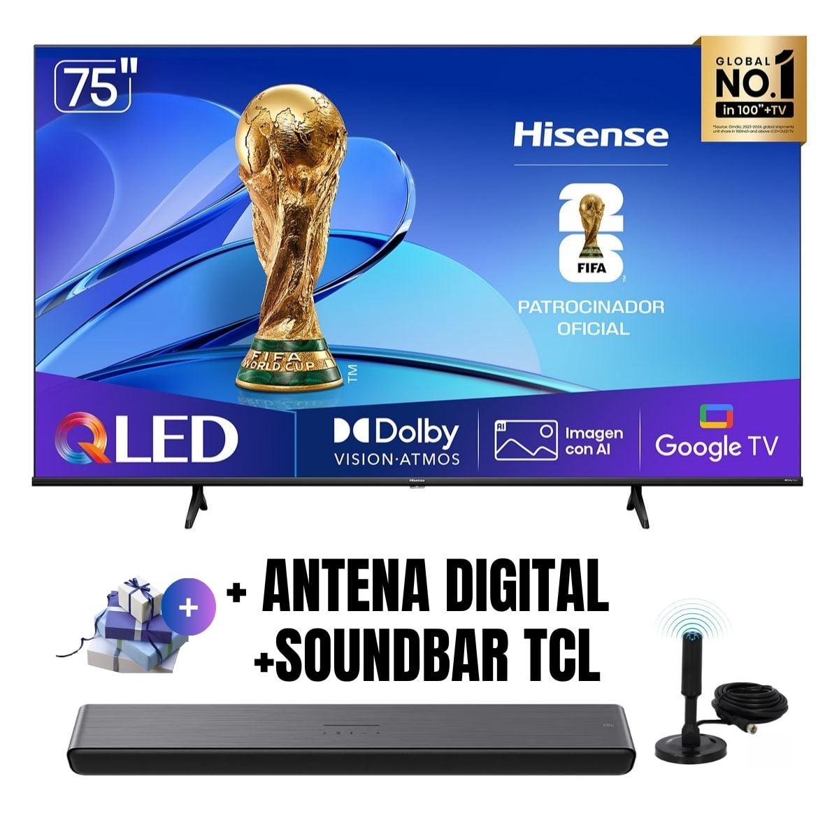 TELEVISOR SMART TV 75'' QLED UHD 4K 75QD6N GOOGLETV 2025 + ANT + SOUNDBAR TCL - 1