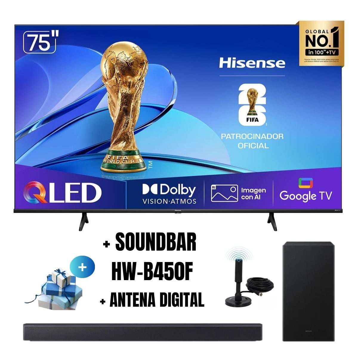 TELEVISOR SMART TV 75'' QLED UHD 4K 75QD6N GOOGLETV 2025
+ ANT + SOUNDBAR HW-B450F - 1