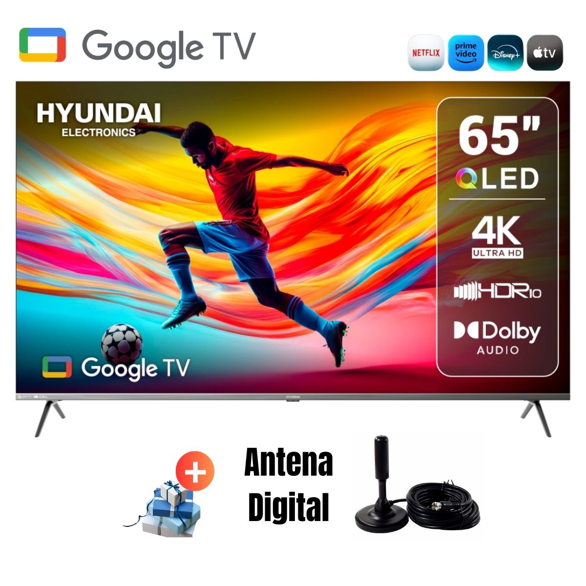 TELEVISOR SMART TV HYUNDAI 65'' QLED UHD 4K GOOGLETV HYLED6513QG + ANTENA DIGITAL - 1