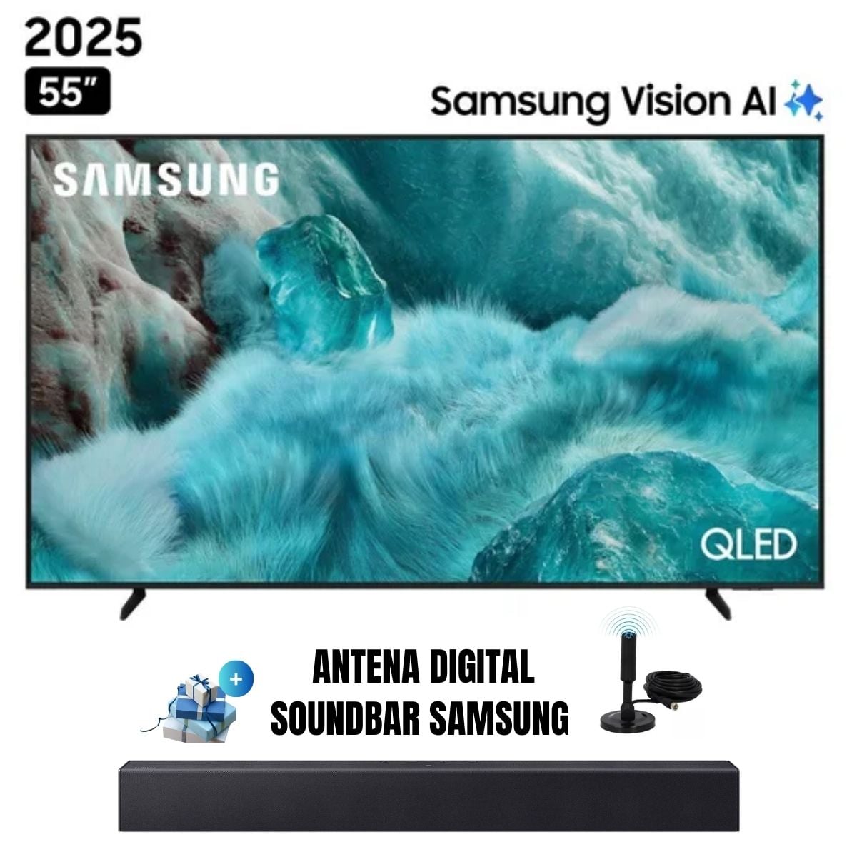 TELEVISOR 55'' SAMSUNG QLED UHD 4K VISION AI QN55Q7FAAGXPE 2025 + ANT + SOUNDBAR SAMSUNG - 1