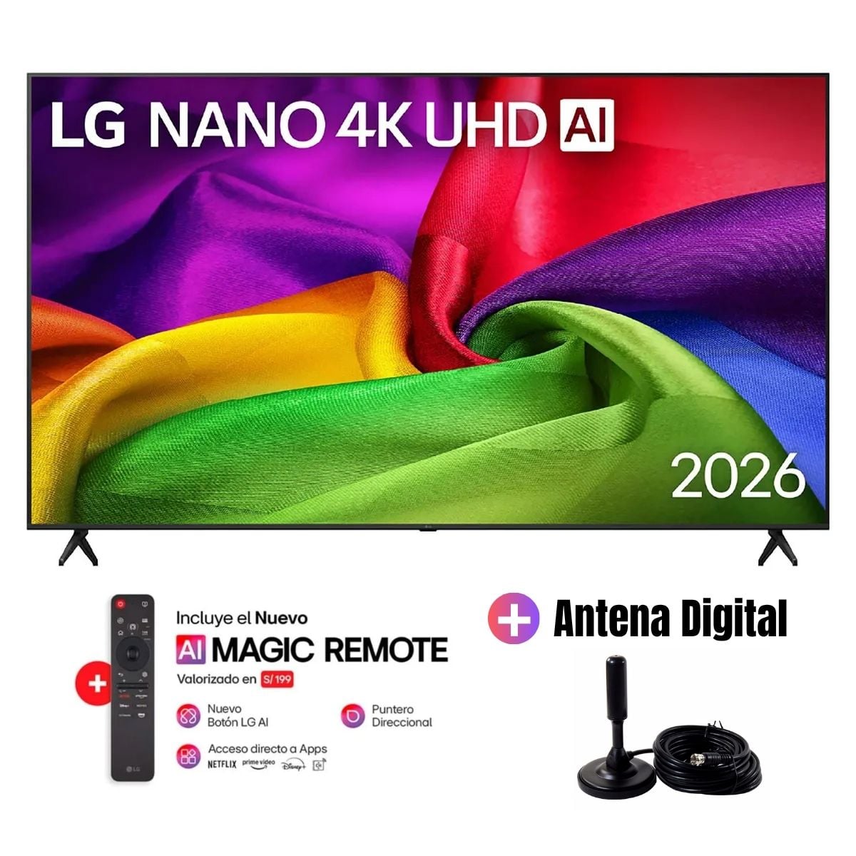 TELEVISOR SMART TV LG 75'' NANO UHD 4K AI SMART TV 75NU800BPSB 2026 + ANTENA DIGITAL - 1