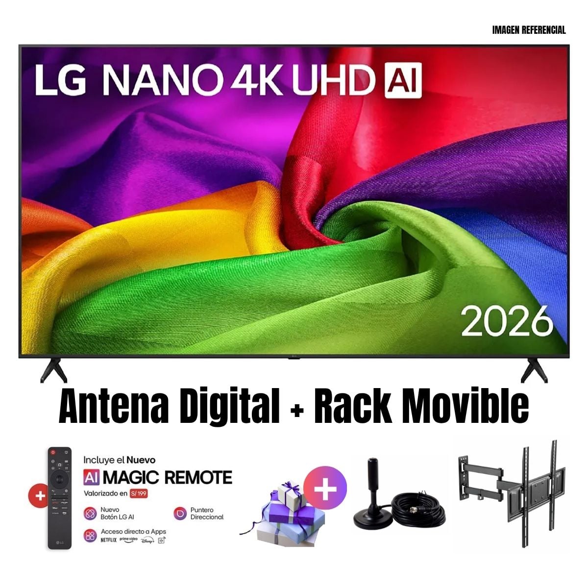 TELEVISOR SMART TV LG 75'' NANO UHD 4K AI SMART TV 75NU800BPSB 2026 + ANT + RACK MOVIBLE - 1
