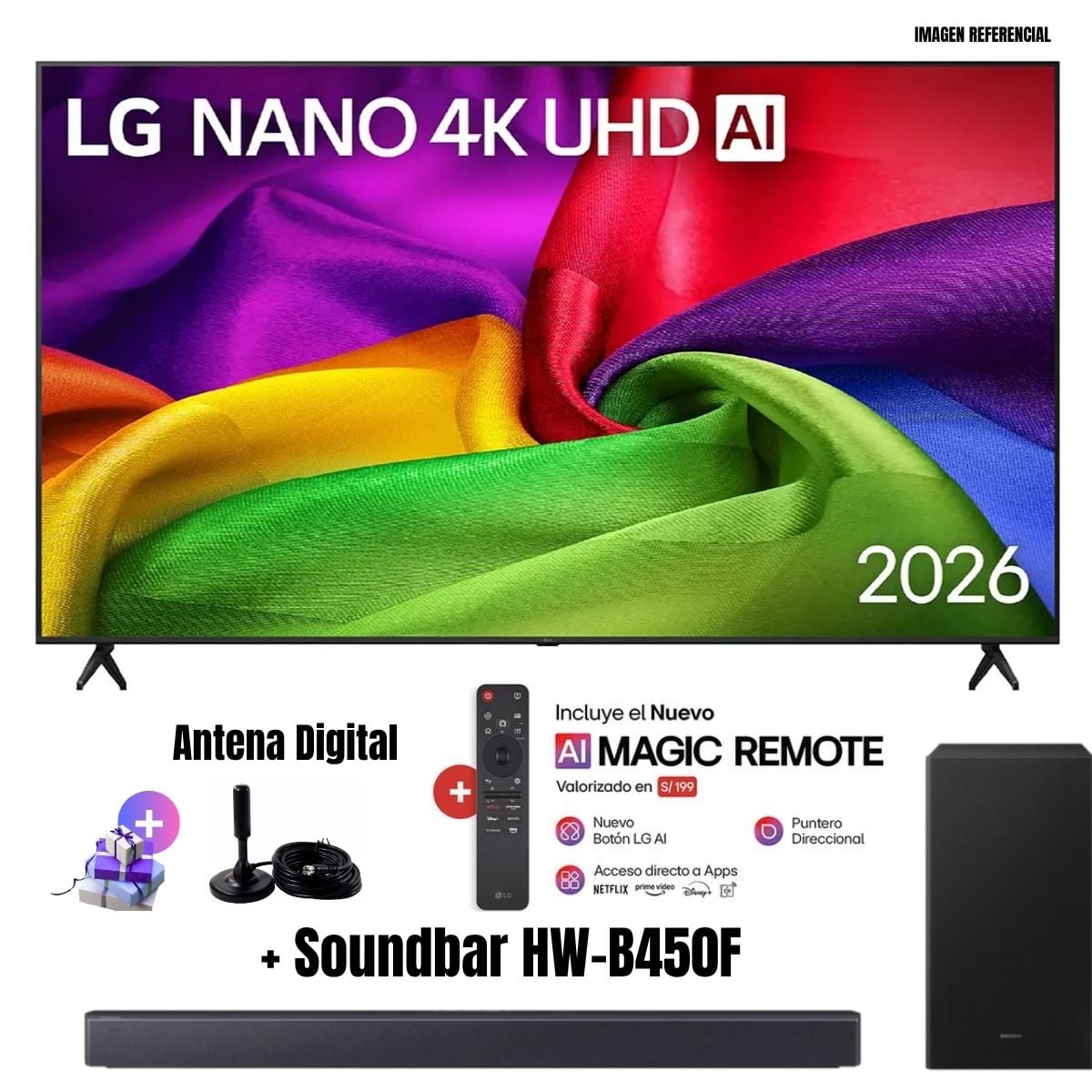 TELEVISOR SMART TV LG 75'' NANO UHD 4K AI SMART TV 75NU800BPSB 2026 + ANT + SOUNDBAR HW-B450F - 1