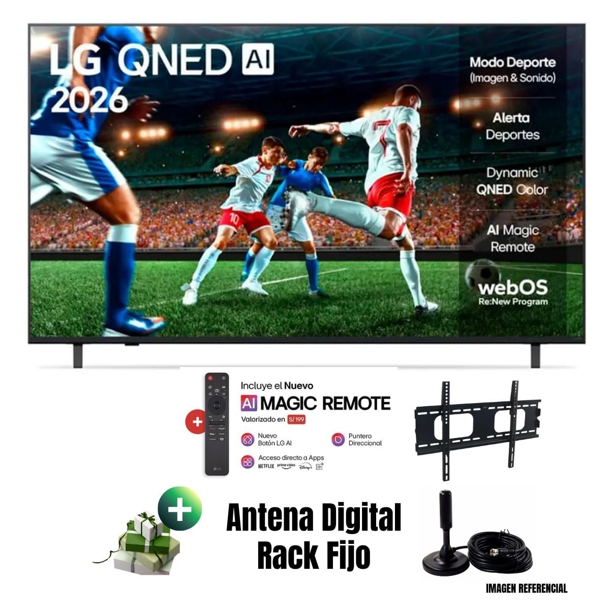 TELEVISOR SMART TV LG 50'' QNED UHD 4K THINQ AI 50QNED73ASA 2026 + ANT + RACK FIJO - 1