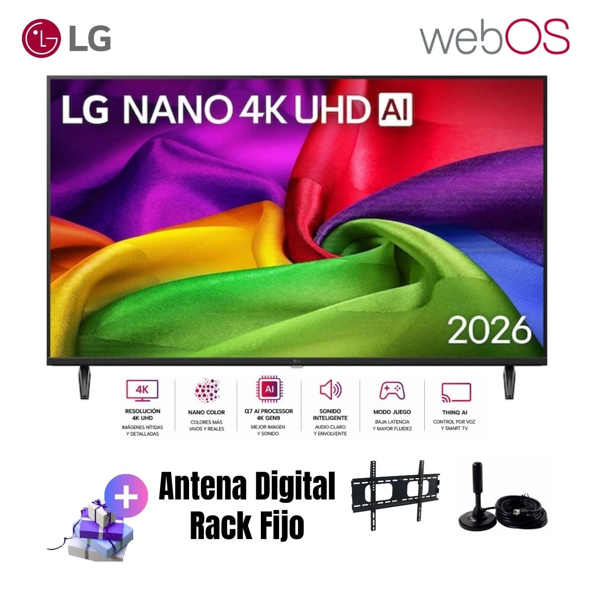 TELEVISOR SMART TV LG 43'' NANO UHD 4K 43NU800BPSC 2026 + ANT + RACK FIJO - 1