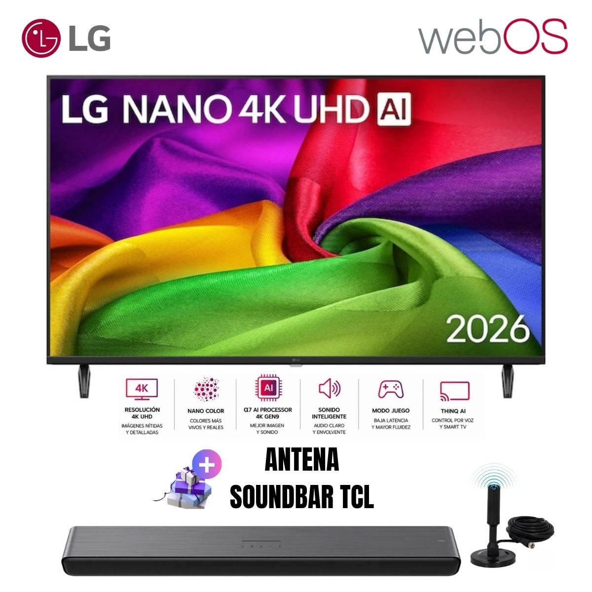 TELEVISOR SMART TV LG 43'' NANO UHD 4K 43NU800BPSC 2026 + ANT + SOUNDBAR TCL - 1