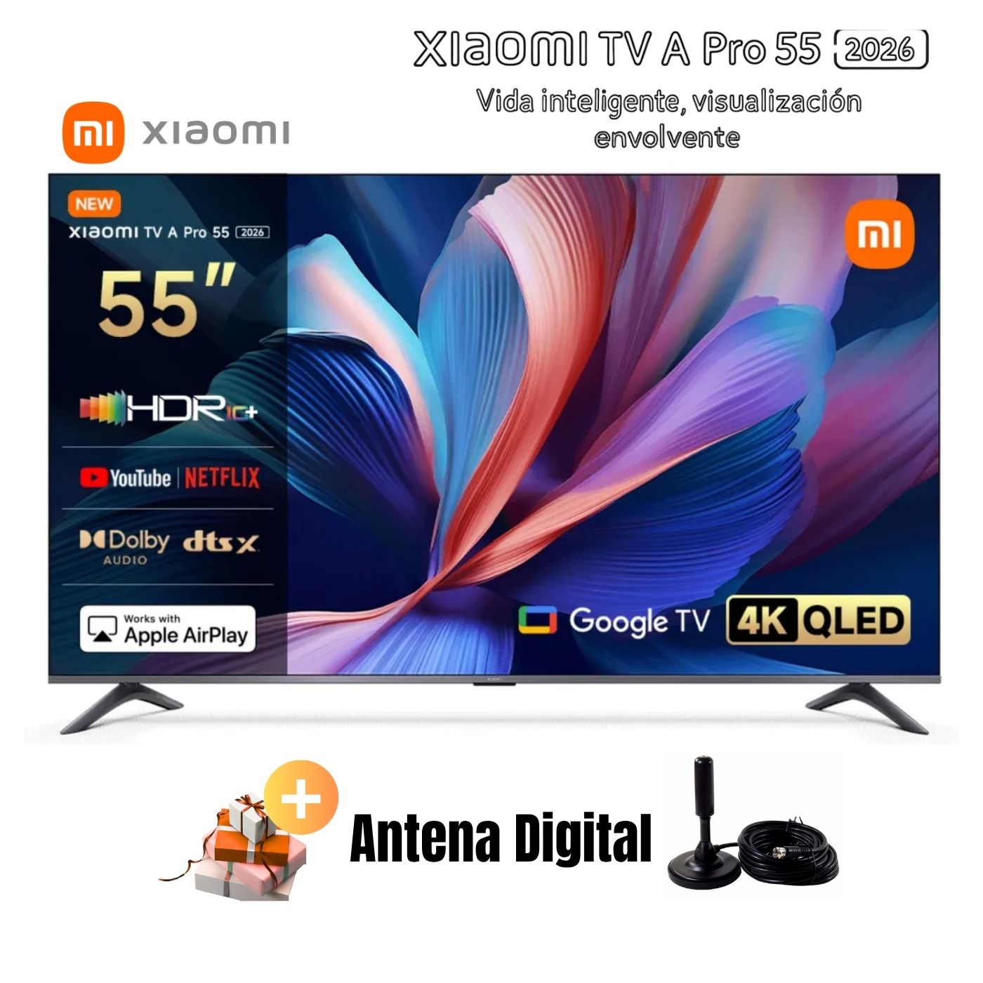 TELEVISOR SMART TV XIAOMI A PRO 55'' QLED UHD 4K L55MB-APPH GOOGLETV 2026 + ANTENA DIGITAL - 1