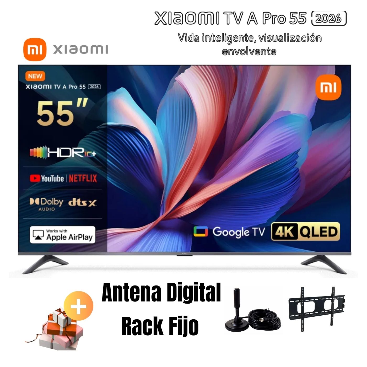TELEVISOR SMART TV XIAOMI A PRO 55'' QLED UHD 4K L55MB-APPH GOOGLETV 2026  + ANT + RACK FIJO - 1
