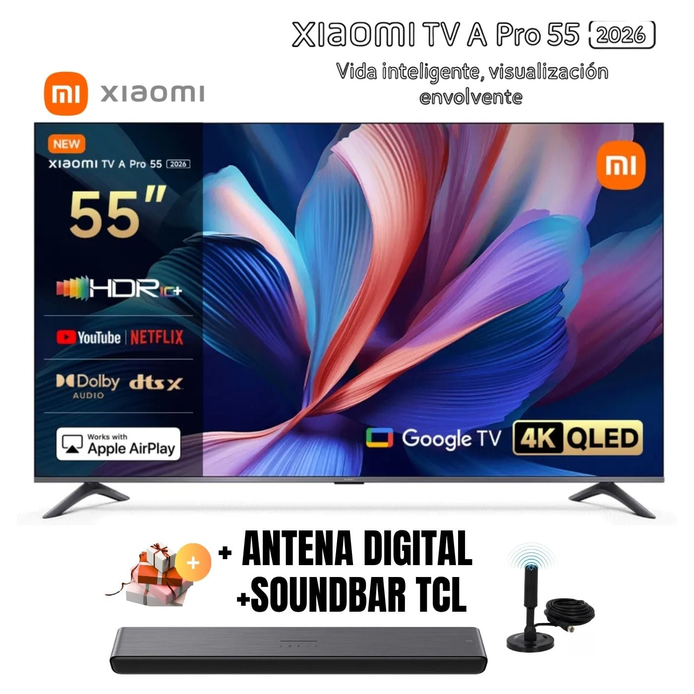 TELEVISOR SMART TV XIAOMI A PRO 55'' QLED UHD 4K L55MB-APPH GOOGLETV 2026 + ANT + SOUNDBAR TCL - 1