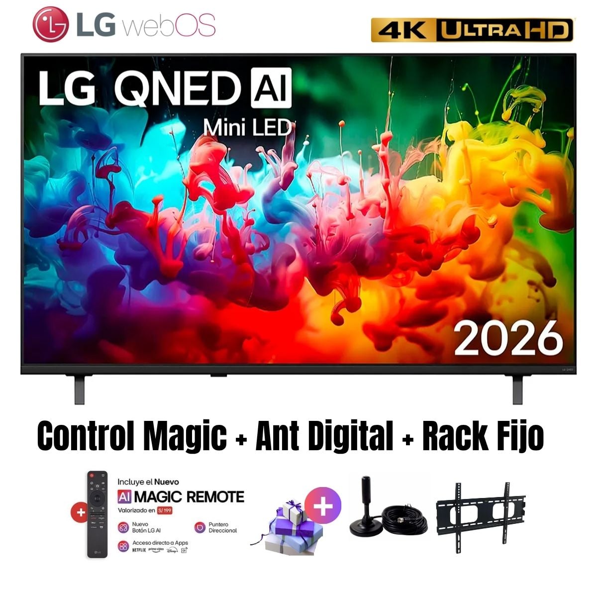 TELEVISOR SMART TV LG 50'' QNED MINILED UHD 4K 50QNED70BSA 2026 + ANT + RACK FIJO - 1