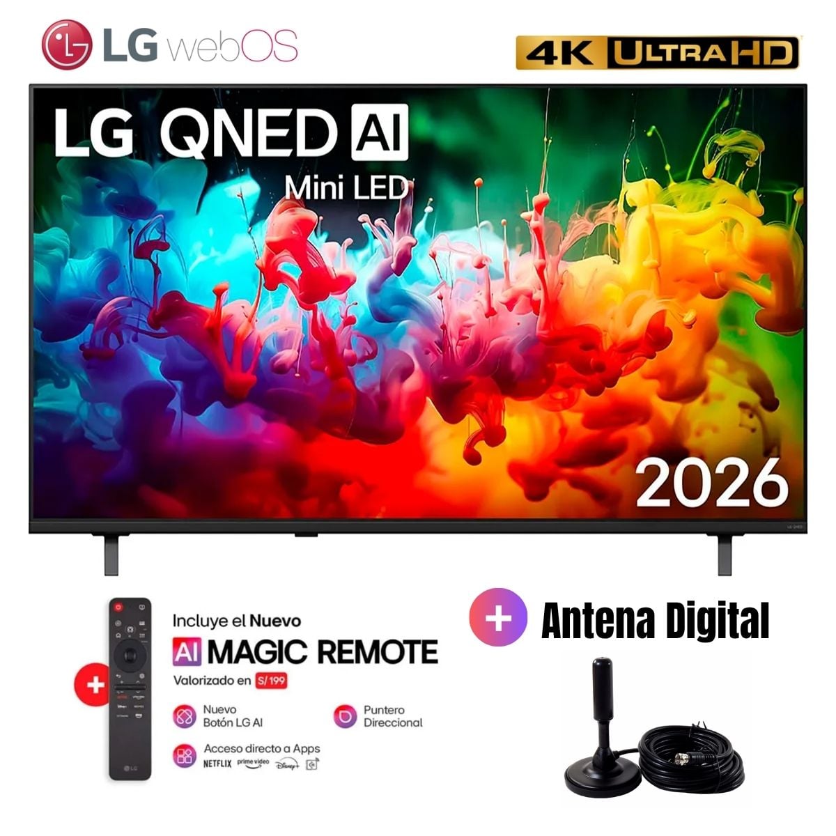 TELEVISOR SMART TV 75'' LG QNED MINILED UHD 4K WEBOS 75QNED65BSA 2026 + ANTENA DIGITAL - 1