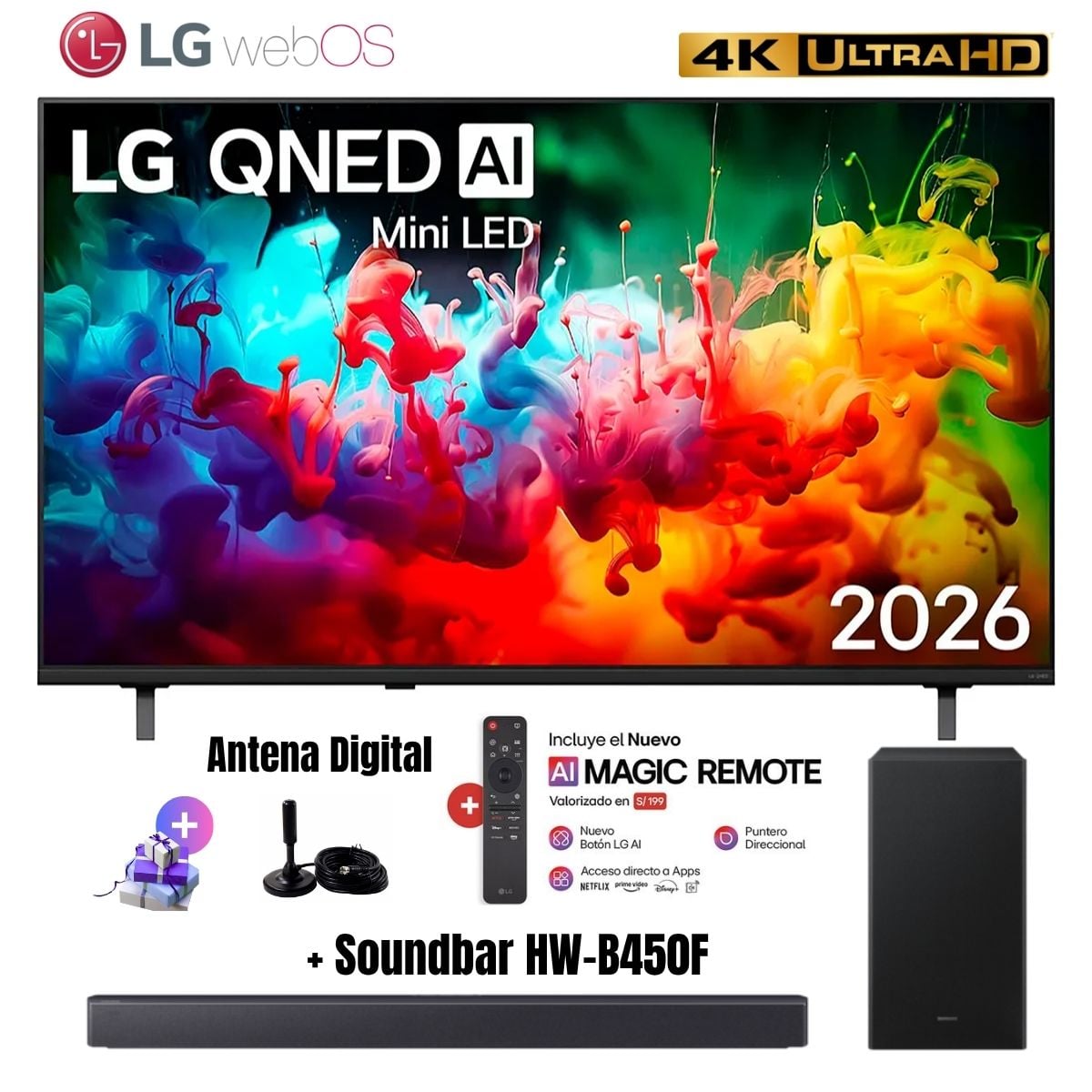 TELEVISOR SMART TV 75'' LG QNED MINILED UHD 4K WEBOS 75QNED65BSA 2026 + ANT + SOUNDBAR HW-B450F - 1