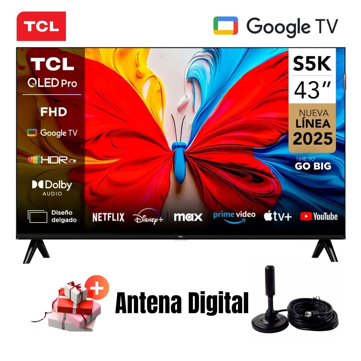 TELEVISOR SMART TV TCL 43'' FHD 43S5K GOOGLETV + ANTENA DIGITAL - 1