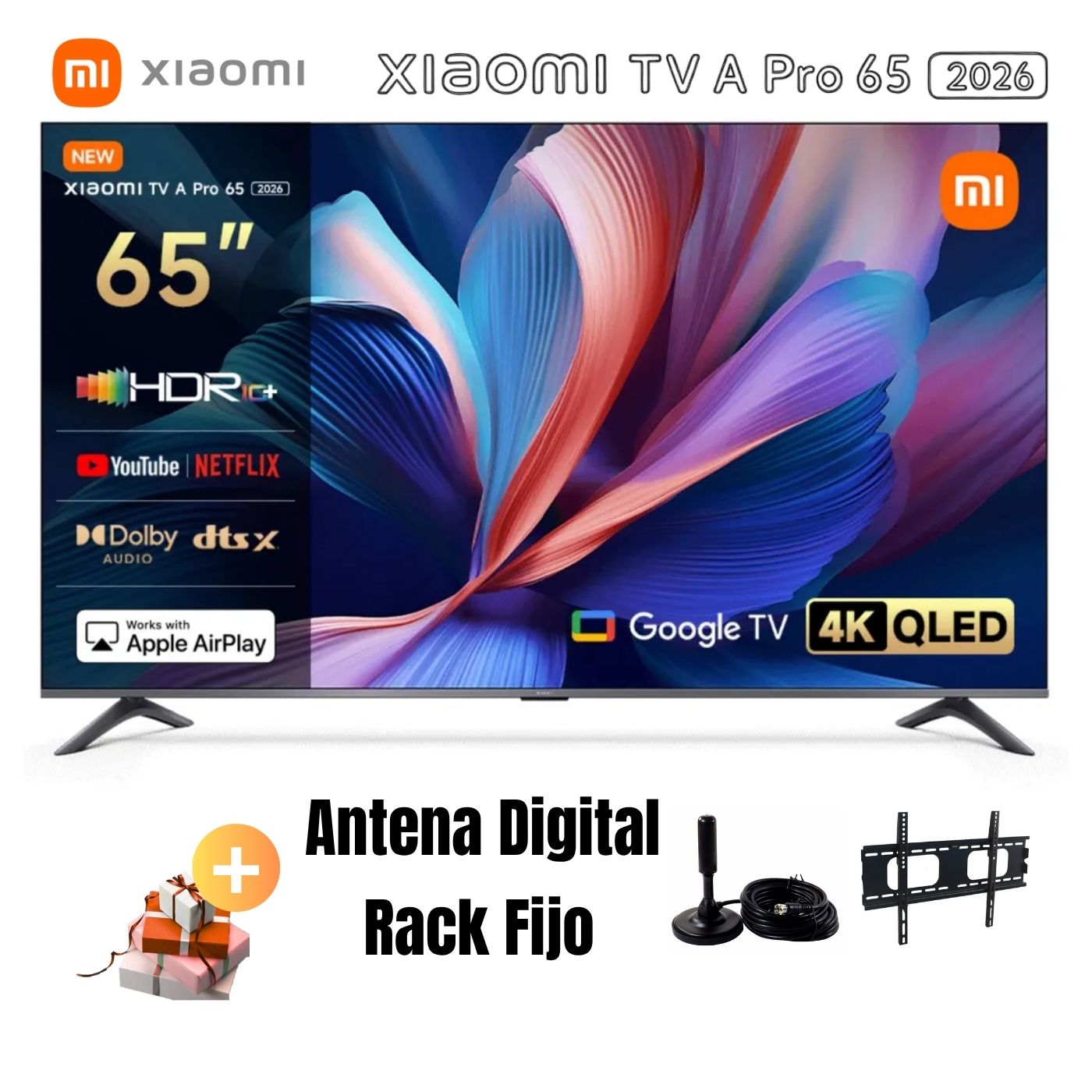 TELEVISOR SMART TV 65'' XIAOMI A PRO QLED UHD 4K L65MB-APPH GOOGLETV 2026 + ANT + RACK FIJO - 1
