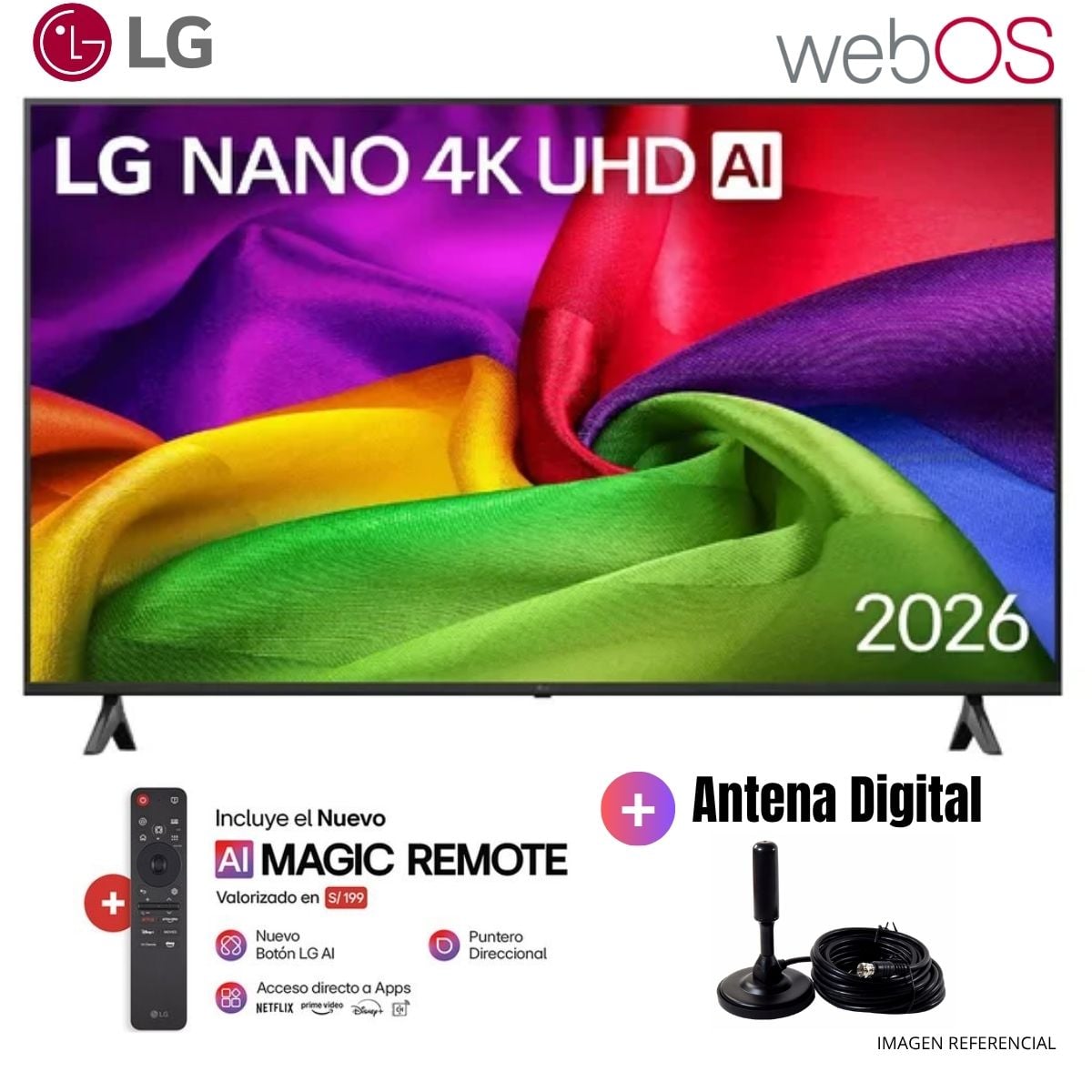 TELEVISOR SMART TV LG 55'' NANO UHD 4K WEBOS 55NU800BPSB 2026 + ANT DIGITAL - 1