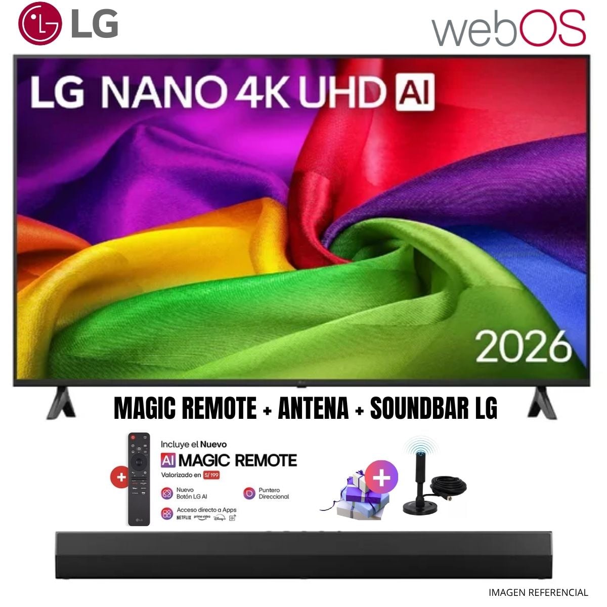 TELEVISOR SMART TV LG 55'' NANO UHD 4K WEBOS 55NU800BPSB 2026 + ANT + SOUNDBAR LG - 1