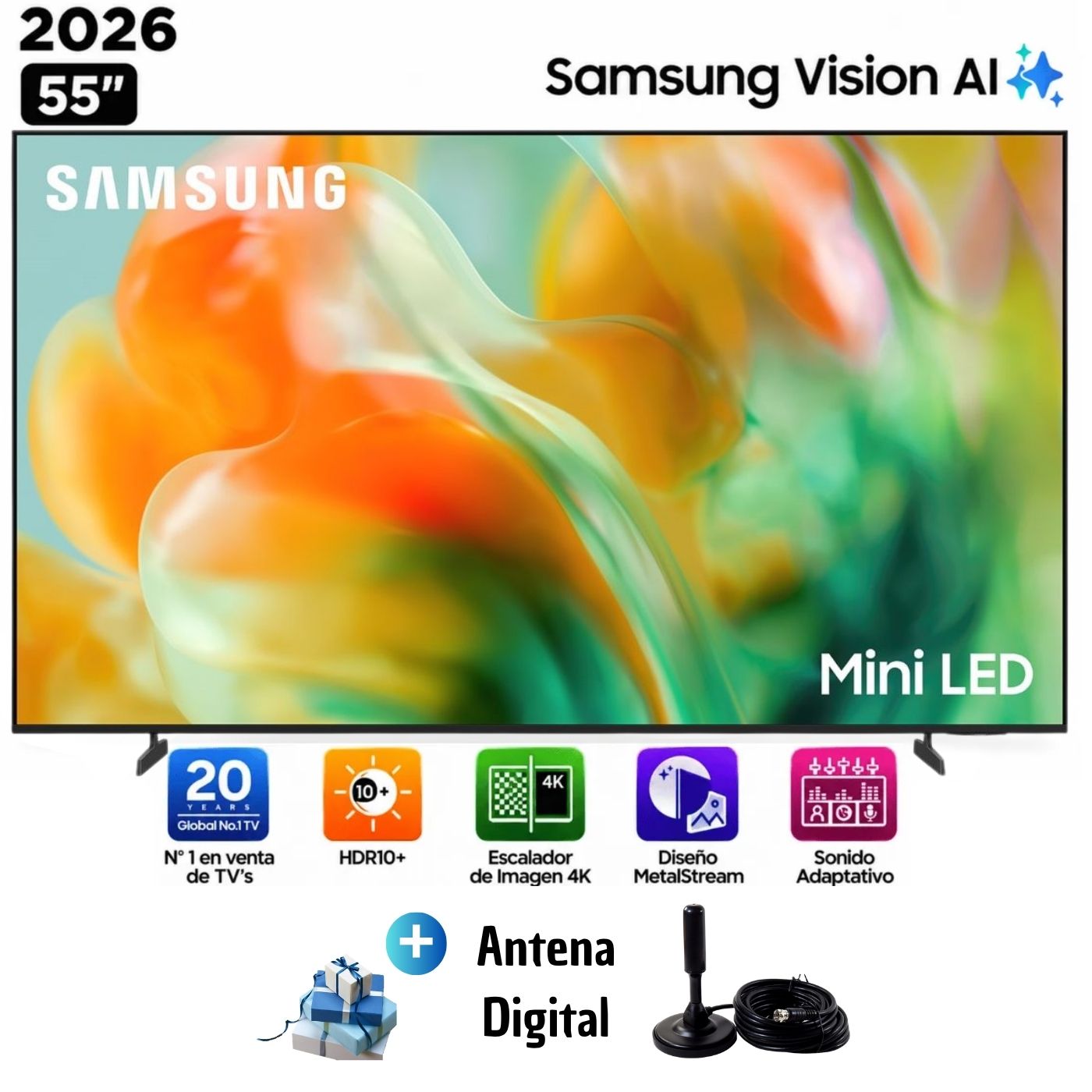 TELEVISOR SAMSUNG MINI LED 55 PULGADAS 4K ULTRA HD TIZEN UN55M80HAGXPE + ANTENA DIGITAL - 1