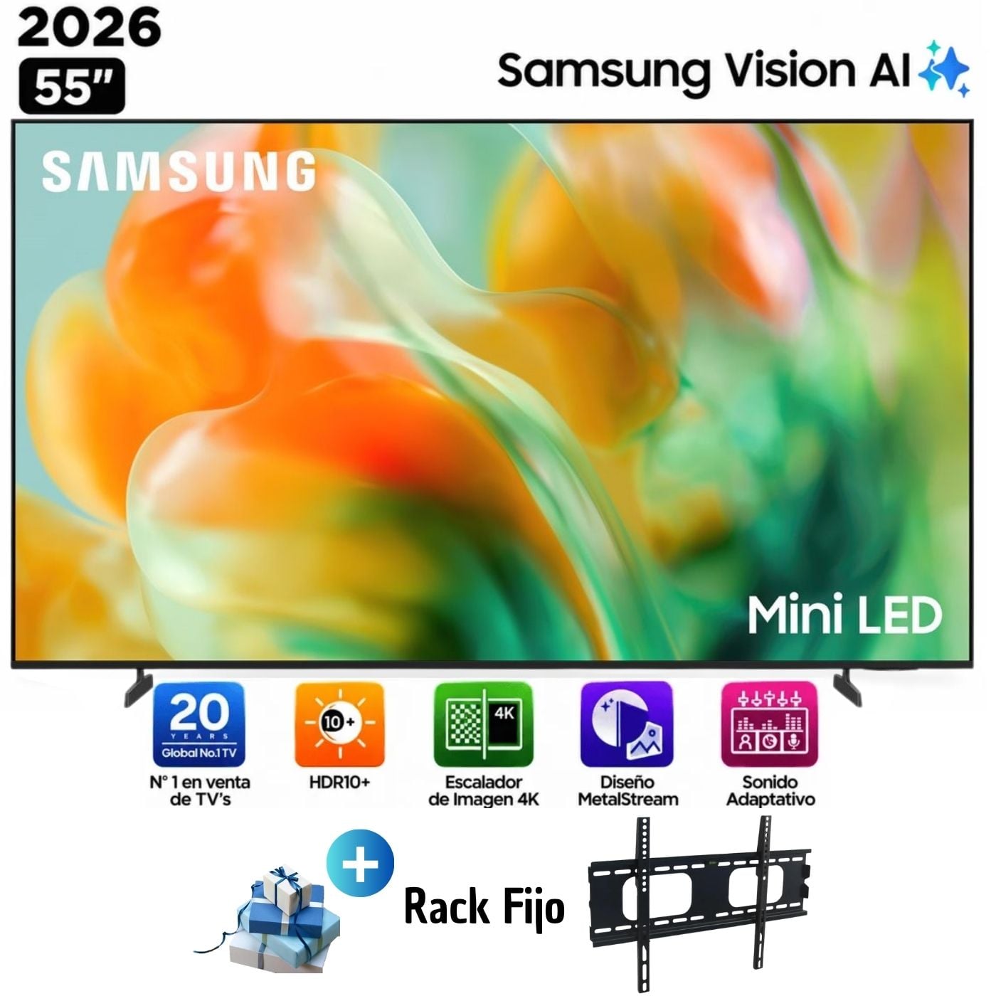 TELEVISOR SAMSUNG MINI LED 55 PULGADAS 4K ULTRA HD TIZEN UN55M80HAGXPE + RACK FIJO - 1