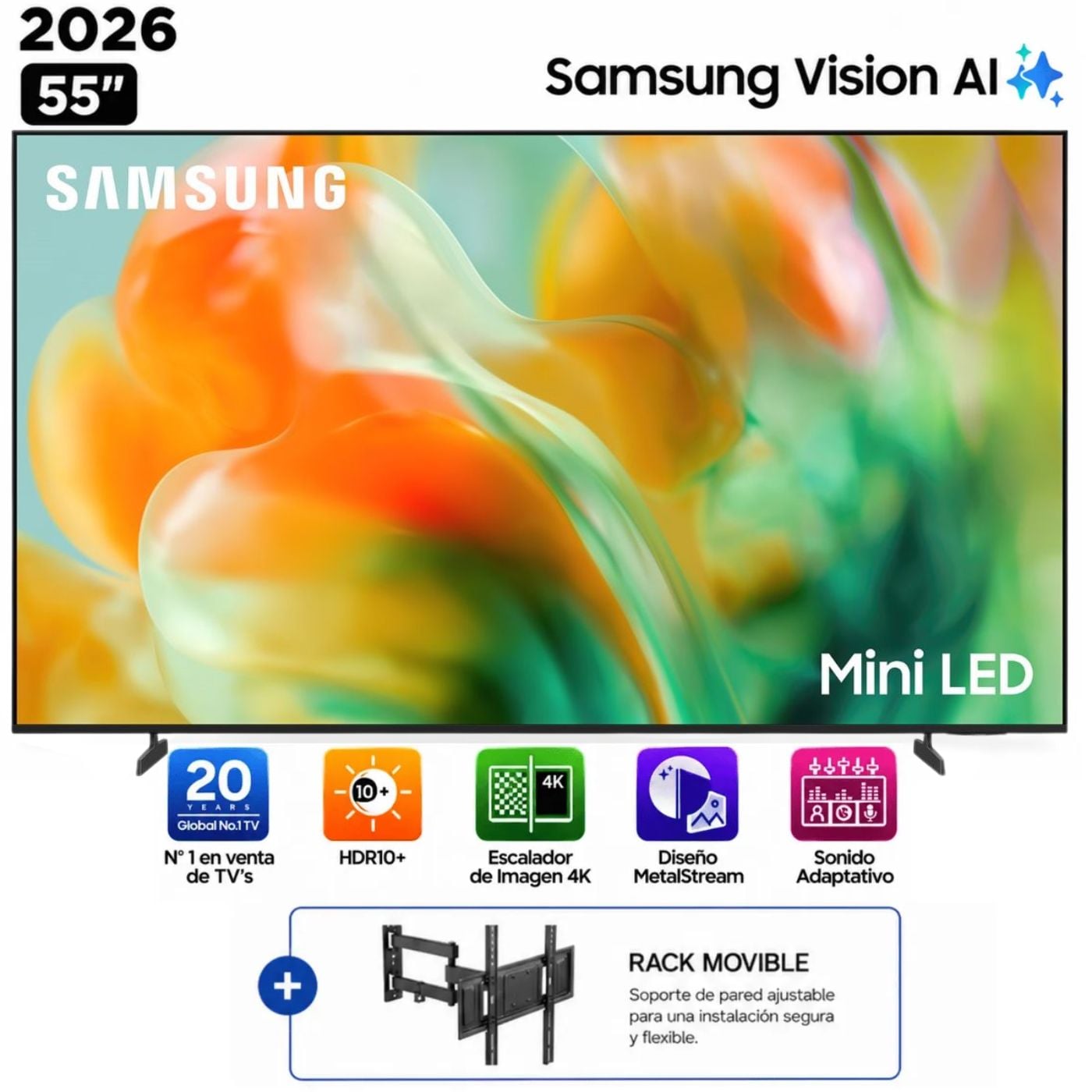 TELEVISOR SAMSUNG  MINI LED 55 PULGADAS 4K ULTRA HD TIZEN UN55M80HAGXPE + RACK MOVIBLE - 1