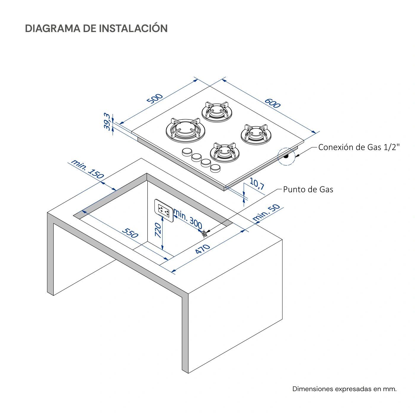 ENCIMERA VIDRIO TEMPLADO SOLE A GAS 60CM SOLCO049 - 6