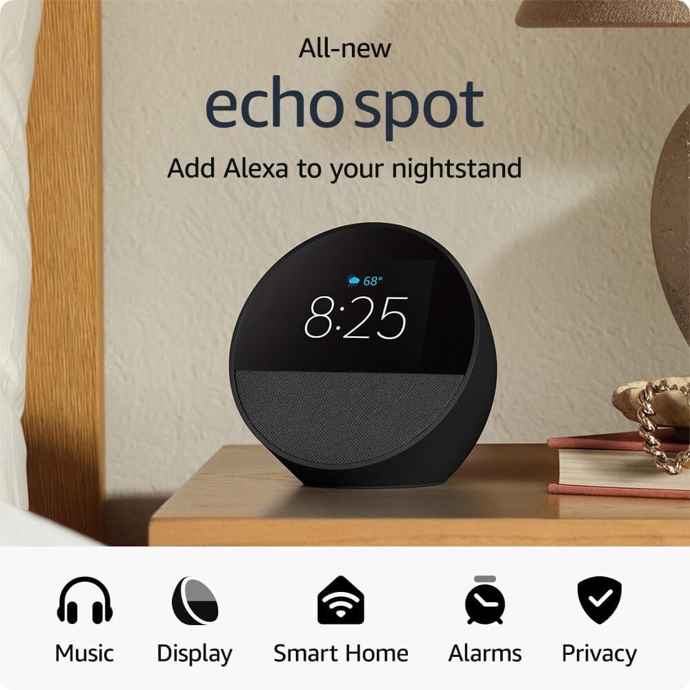 AMAZON ECHO SPOT CON RELOJ 2024 | NEGRO - 1