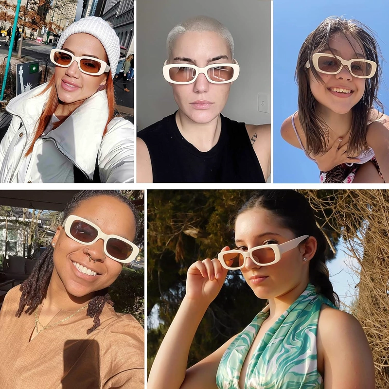 TSKESTVY 4 LENTES DE SOL RETRO VINTAGE PEQUEÑOS RECTANGULARES CUADRADOS DE LOS AÑOS 90, LENTES DE MODA Y2K PARA MUJER - 3