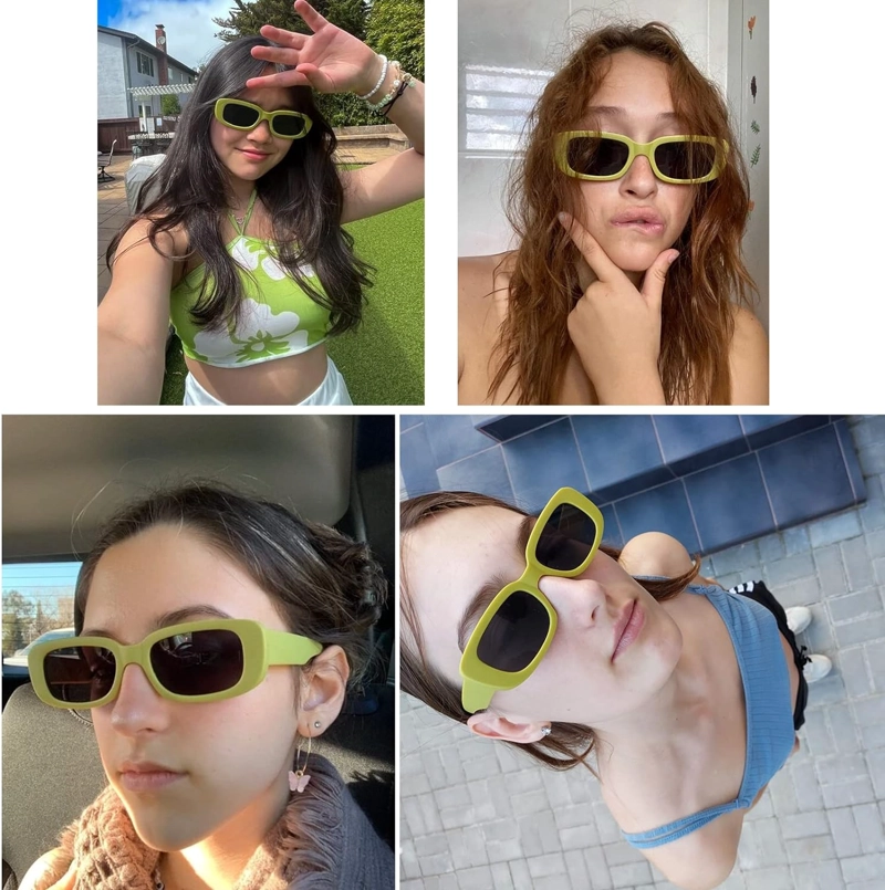 TSKESTVY 4 LENTES DE SOL RETRO VINTAGE PEQUEÑOS RECTANGULARES CUADRADOS DE LOS AÑOS 90, LENTES DE MODA Y2K PARA MUJER - 4