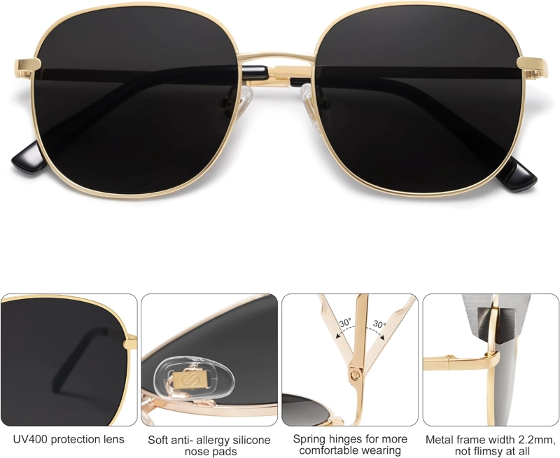 SOJOS - LENTES DE SOL CLÁSICOS CUADRADOS PARA MUJER Y HOMBRE CON BISAGRA DE RESORTE SJ1137 - 2