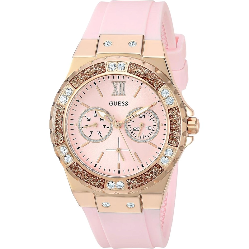 GUESS RELOJ DE SILICONA RESISTENTE A LAS MANCHAS DE ACERO INOXIDABLE PARA MUJER | ORO ROSA - ROSADO - 1