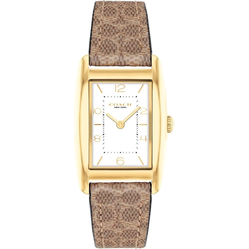 COACH RELOJ REESE DE CUARZO 2H CON CORREA DE CUERO RESISTENTE AL AGUA 3 ATM-30 METROS | ORO - MARRON - 1