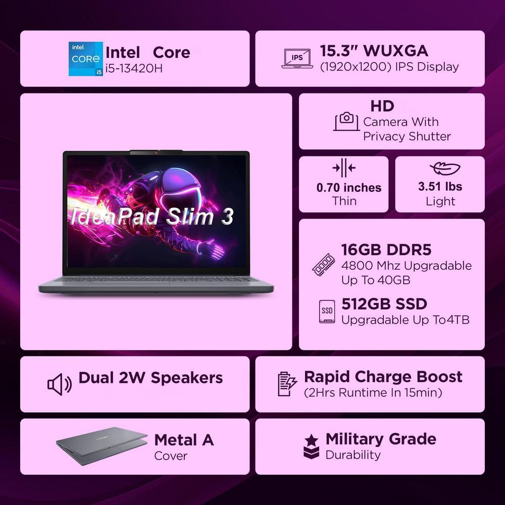 LAPTOP LENOVO IDEAPAD SLIM 3 15' FHD+ INTEL I5-13420H 16GB RAM 512GB SSD-TECLADO INGLES | MOON GREY - 2