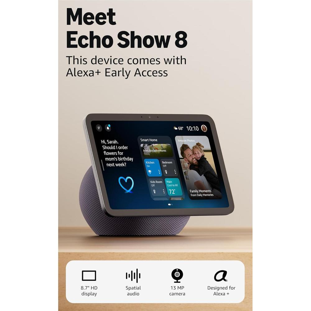 PARLANTE INTELIGENTE AMAZON ECHO SHOW 8 PANTALLA HD 8.7 IN 22 CM CON AUDIO ESPACIAL Y ALEXA+ | GRAFITO - 2