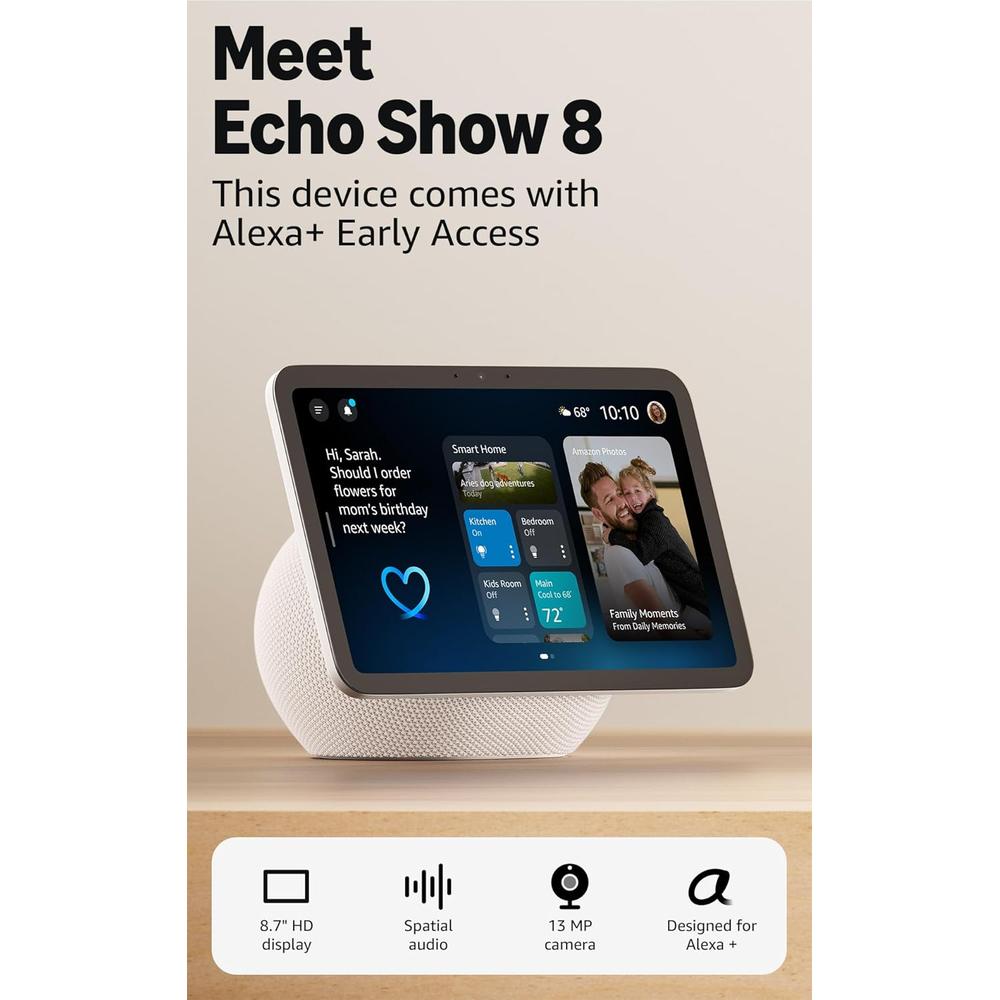 PARLANTE INTELIGENTE AMAZON ECHO SHOW 8 PANTALLA HD 8.7 IN 22 CM CON AUDIO ESPACIAL Y ALEXA+ | BLANCO GLACIAR - 2