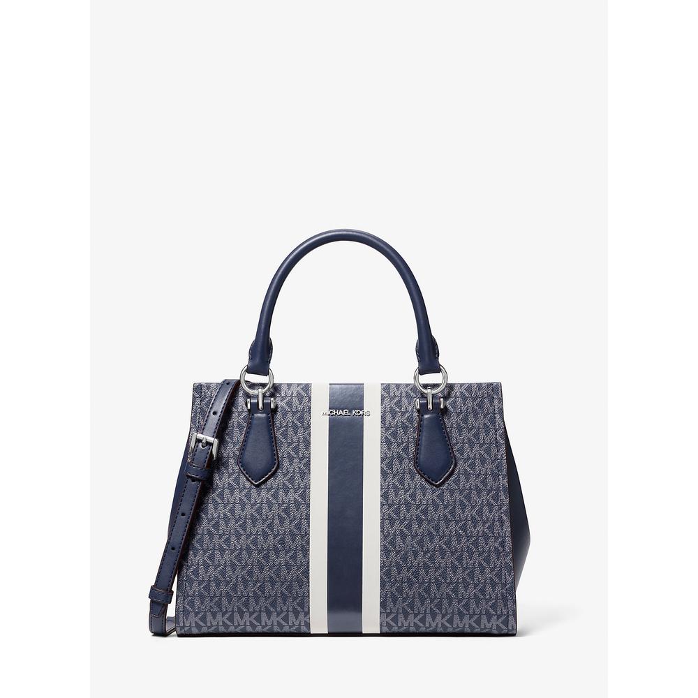 MICHAEL KORS BOLSO SATCHEL BOLSO CON RAYAS Y LOGO DE LA FIRMA MARILYN | AZUL MARINO - 1