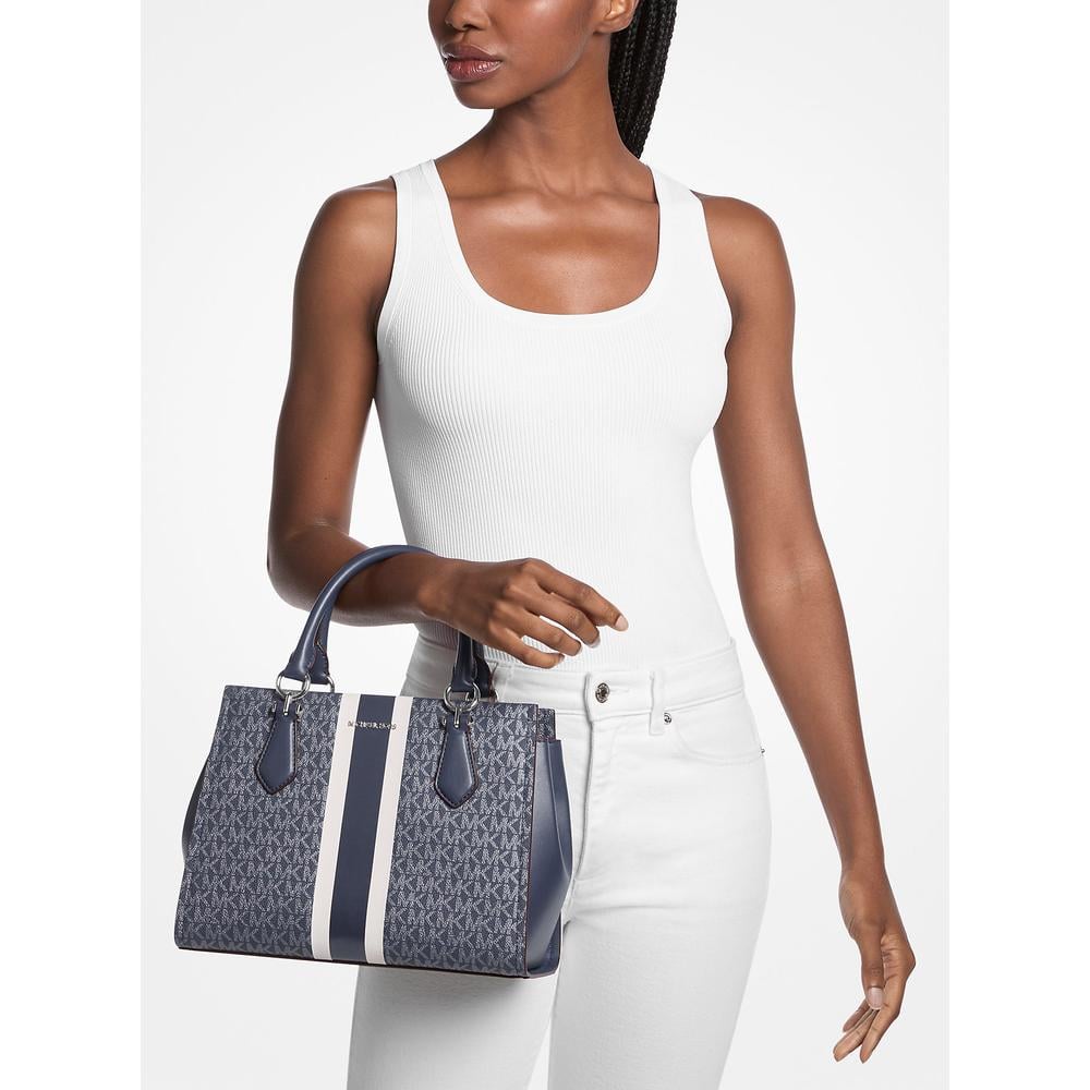MICHAEL KORS BOLSO SATCHEL BOLSO CON RAYAS Y LOGO DE LA FIRMA MARILYN | AZUL MARINO - 3